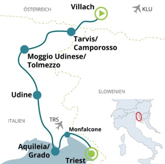 Karte Radreise Villach Triest