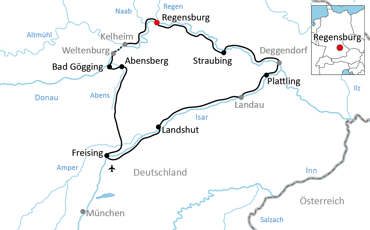 Karte Radreise Hopfentour im Hallertau