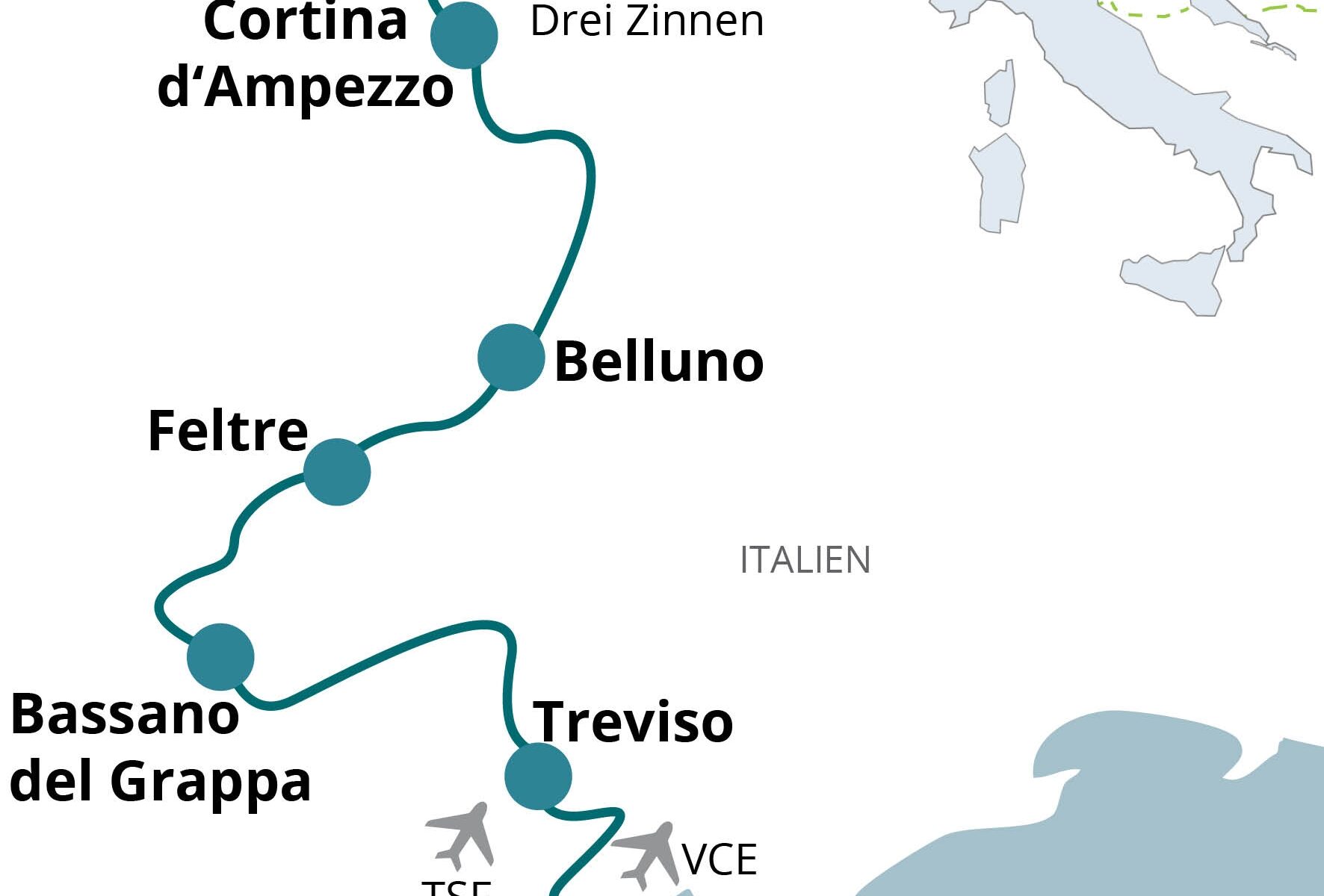 Radreise Dolomiten-Radweg Dolomiten - Venedig